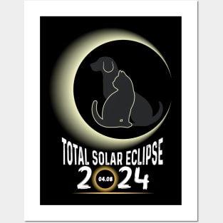 Solar Eclipse 2024 Shirt Total Eclipse April 8th 2024 Dog and cat Posters and Art